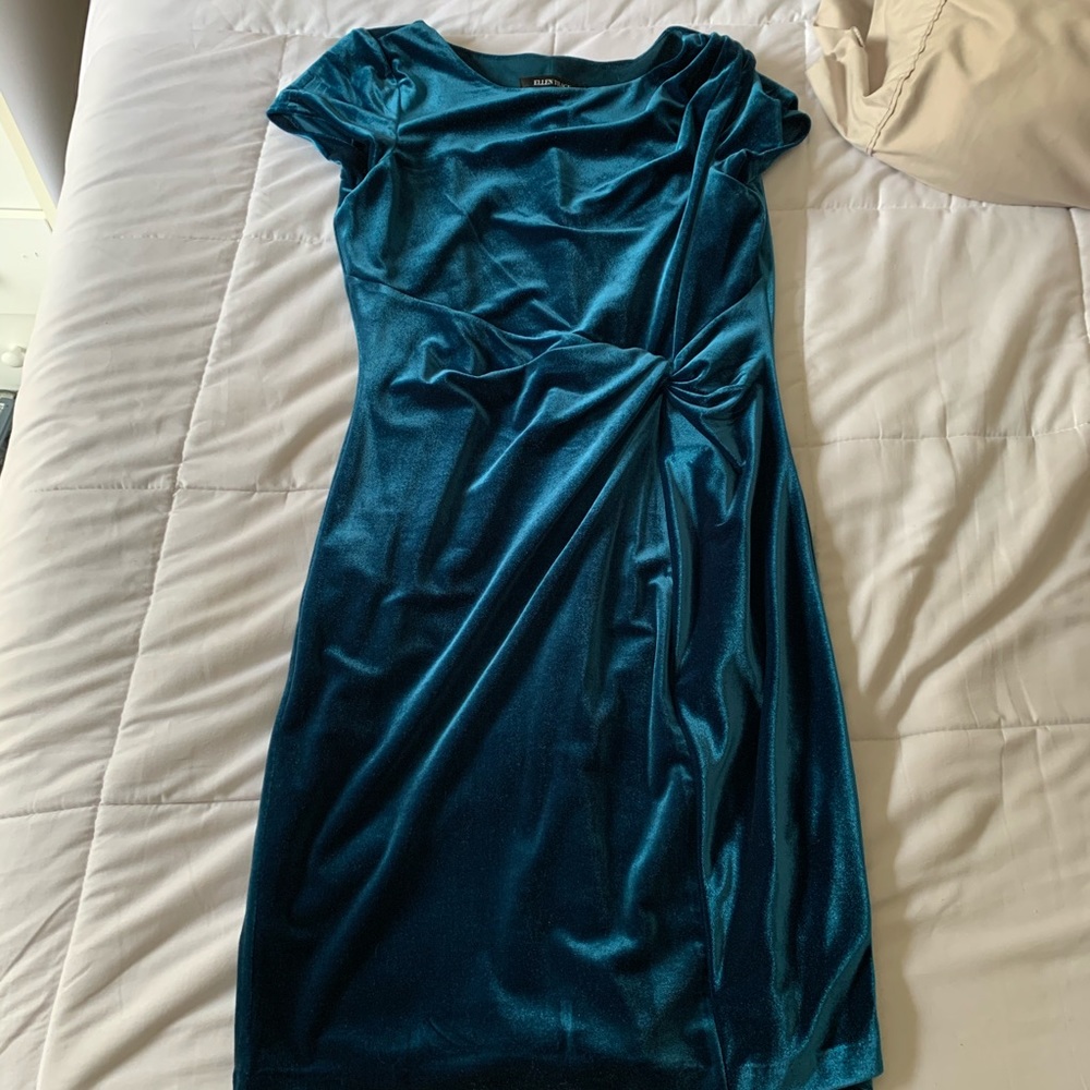Blue green velvet dress